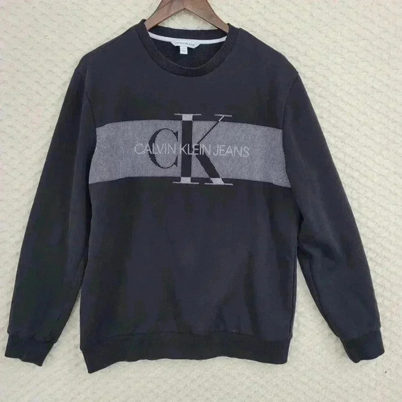Calvin Klein Jeans Mens Large Sweatshirt Black Crewneck - Picture 1 of 6